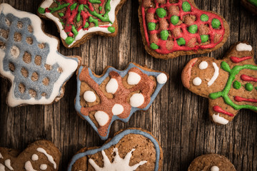 Christmas cookies on rustic wooden background