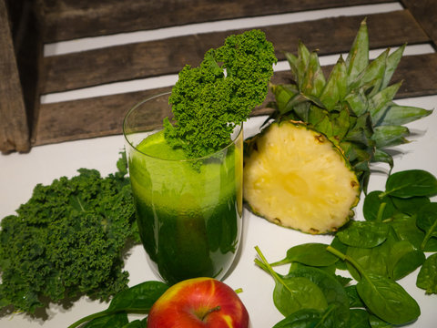 Delicious Green Kale Smoothie With Pineapple And Apple