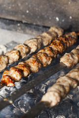cooking kebab, close-up