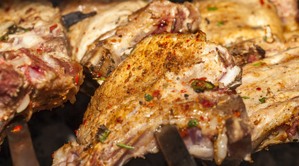 cooking kebab, close-up