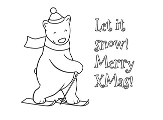 Cute cartoon polar bear ski coloring