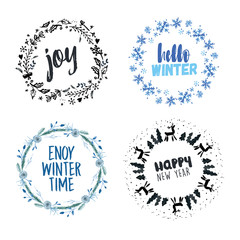 Christmas and New Year hand drawn vector illustrations for greeting cards, website badges and banners, gift tags and marketing material. 