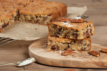 Homebaked Cookie Bars With Chocolate Chips, Cranberry, Coconut,
