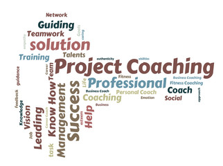 Project coaching word cloud shaped as a key