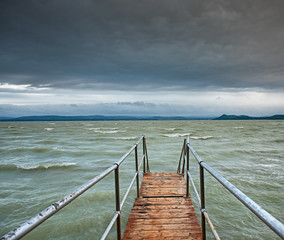 Stormy lake Balaton with waves