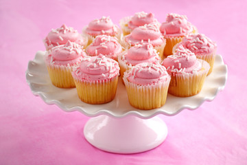 Mini strawberry cupcakes on pedestal cake stand