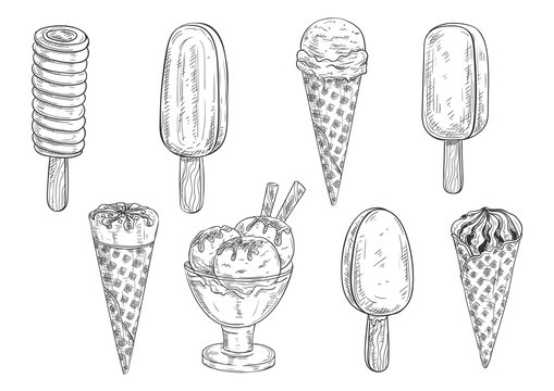 Ice cream vector isolated pencil sketch