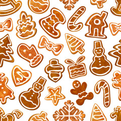 Christmas gingerbread seamless pattern background