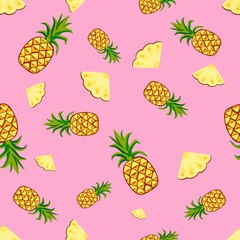 Fruits pineapple seamless patterns vector