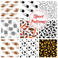 Sport balls, items seamless patterns set