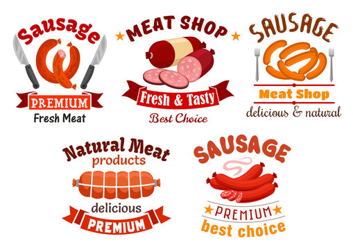 Meat butcher shop vector signs
