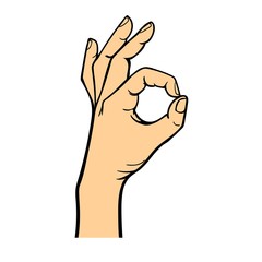 Silhouette hand showing symbol Ok vector illustration.