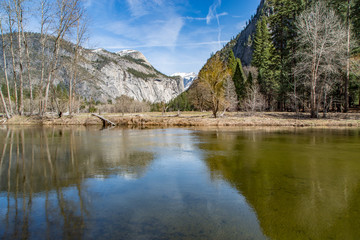 Fototapeta na wymiar Merced River Reflections, Yosemite Valley, California, Springtime