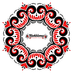 Ornate vector floral round frame in Russian hohloma style