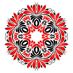 Ornate vector floral round frame in Russian hohloma style