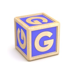 Letter G wooden alphabet blocks font rotated. 3D