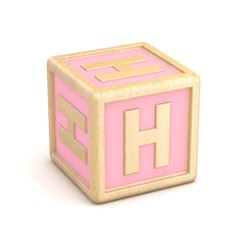 Letter H wooden alphabet blocks font rotated. 3D