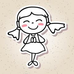 hand drawing cartoon concept happiness, happy kid girl paying re