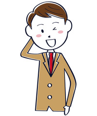 茶色のブレザーの学生　男子　上半身　照れる