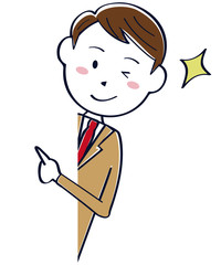 茶色のブレザーの学生　男子　上半身　覗き込んでウィンク