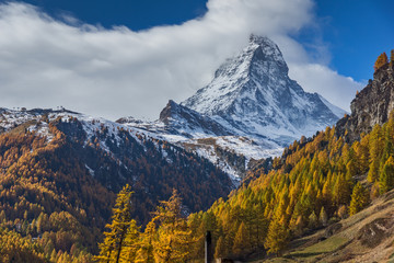 autumn panorama of Mount Matterhorn, Canton of Valais, Switzerland 
