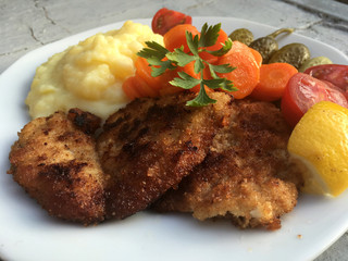 organisch, lifestyle, schnitzel, kartoffelbrei, möhrengemüse, shabby, chic, urbano, werbetafel