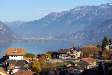 Fototapeta na wymiar Amazing panorama near town of interlaken, canton of Bern, Switzerland