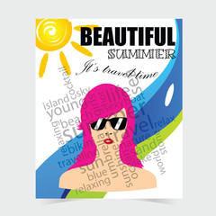 poster for summer travel with woman head design illustration
