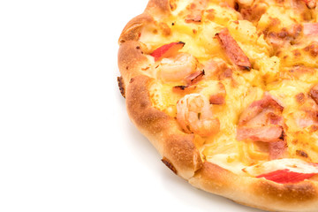 hawaiian seafood pizza isolated on white background