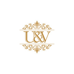 U&V Initial logo. Ornament gold