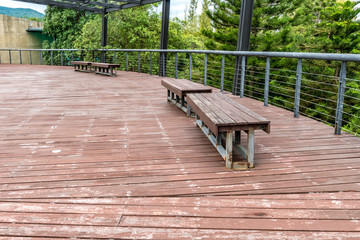 Wood bench on wooden floor