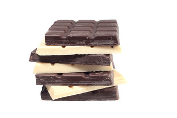 White and dark chocolate isolated on white background

