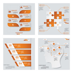 Collection of 4 orange color template/graphic or website layout. Vector Background. For your idea and presentation.