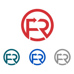 Circle FR Letter Arrow Move Forward Initial Logo Symbol