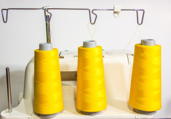 Thread coils installed on the overlock machine
