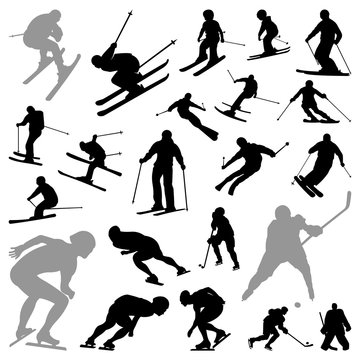 Skiing Speed Skating Hockey Winter Olympic Sport Silhouette