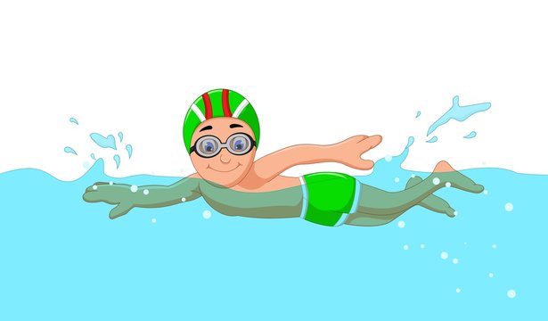 Funny Cartoon Boy Swimmer In The Swimming Pool