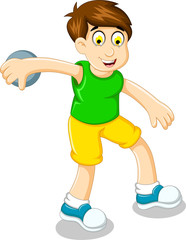 cute boy athlete doing discus throwing