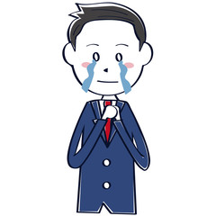 紺色のブレザーの学生　男性 黒髪　泣く