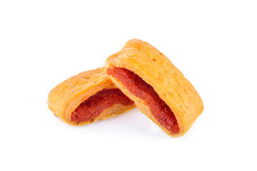 strawberry flavored pie on white background