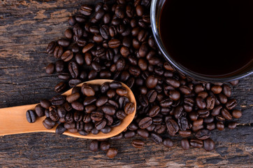 Black coffee  on the wooden floor