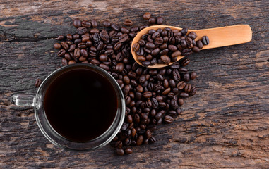 Black coffee  on the wooden floor