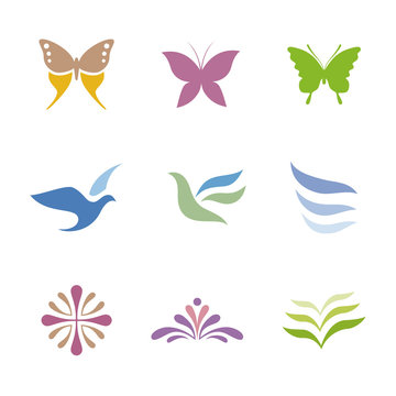 蝶や鳥、花のシンボルデザイン