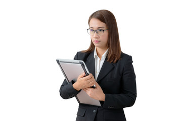 Young businesswoman holding a tablet