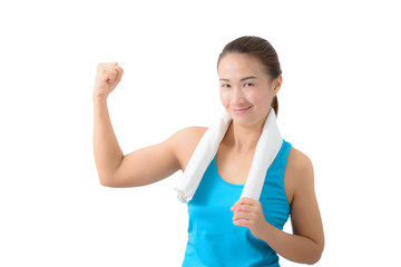 Fitness woman portrait isolated on white background.