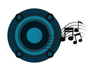 Music note and speaker icon. Sound melody pentagram and musical theme. Isolated design. Vector illustration