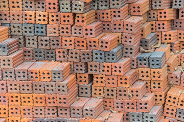 Group of red bricks for construction site