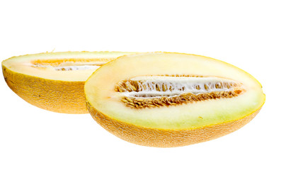 Half of cantaloupe melon isolated on the white background