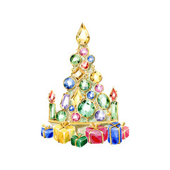 Jewelry Christmas tree. Watercolor illustration.