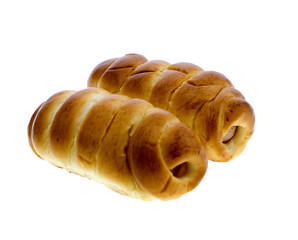  hot dog reflected on white background. Shallow DOF